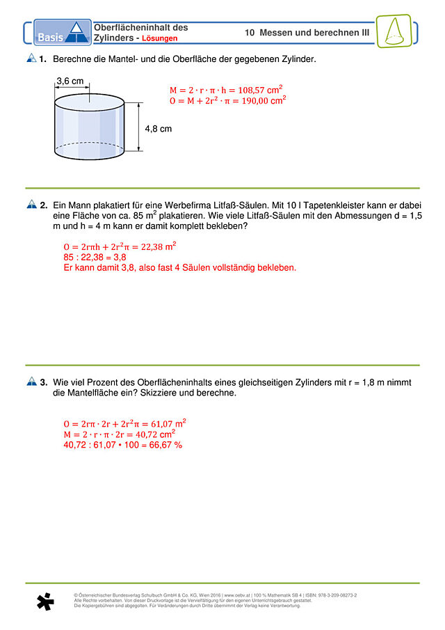 Oberflächeninhalt des Zylinders