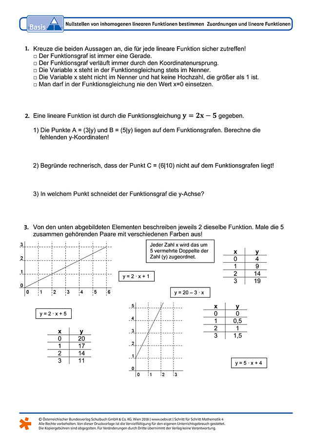 Nullstellen von inhomogenen linearen Funktionen bestimmen