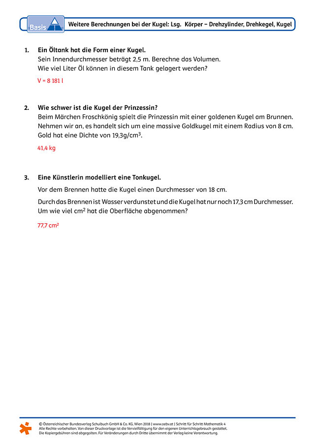 Weitere Berechnungen bei der Kugel