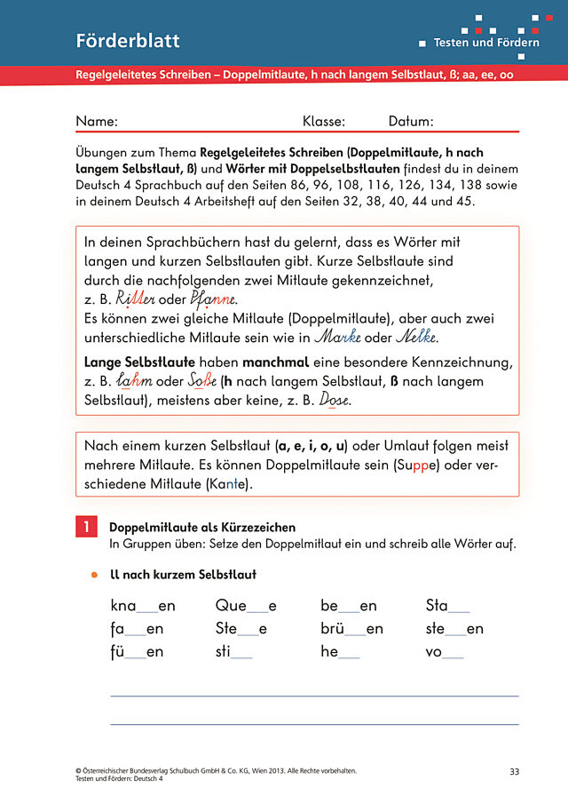 Regelgeleitetes Schreiben (Doppelmitlaute, h, ß, Doppelselbstlaute)