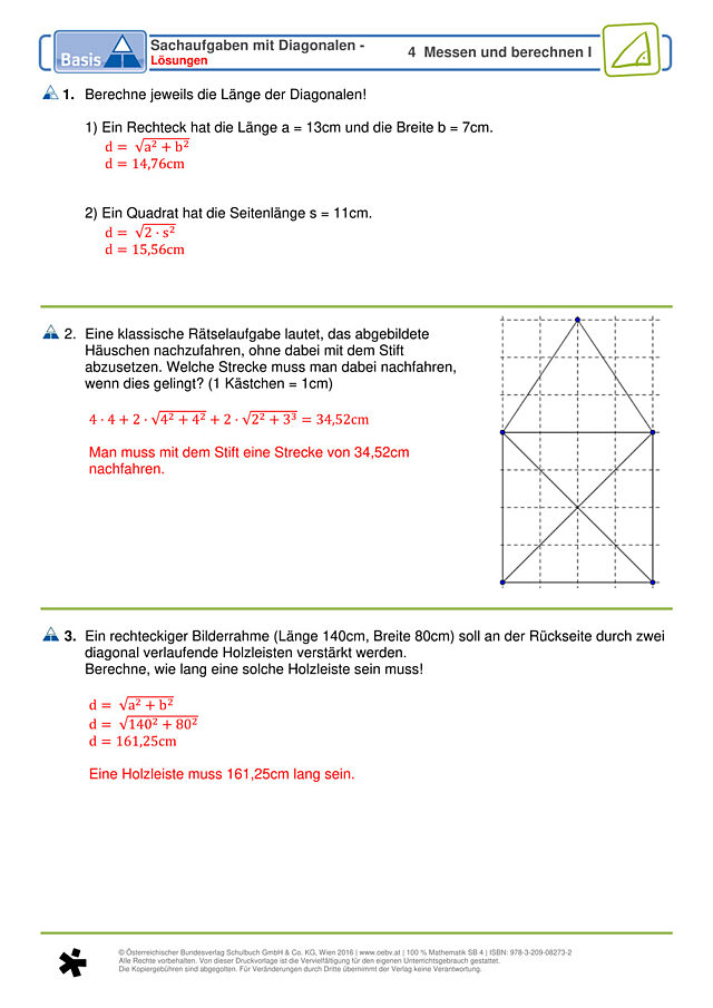 Sachaufgaben mit Diagonalen