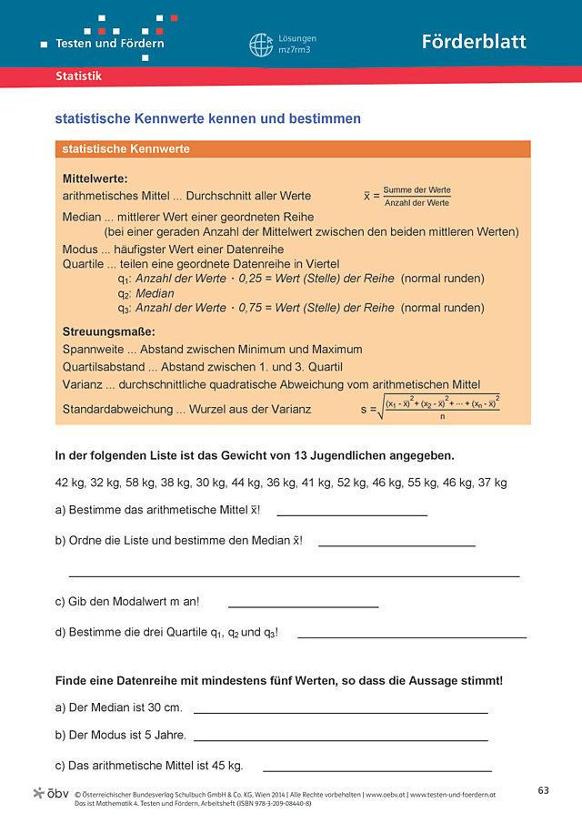 statistische Kennwerte kennen und bestimmen