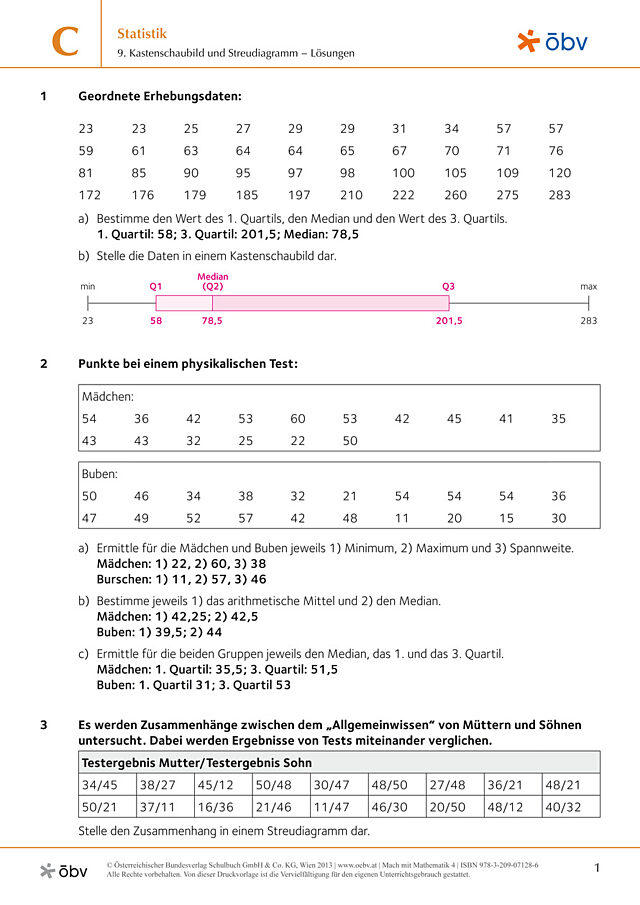 9. Kastenschaubild und Streudiagramm