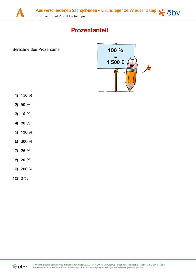 2. Prozent- und Produktrechnungen - Prozentanteil