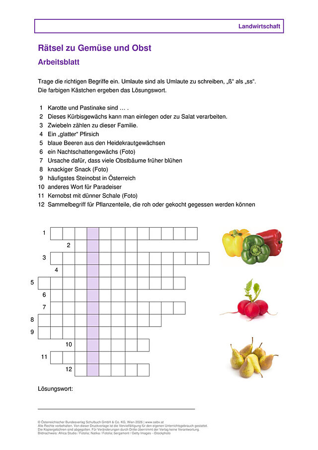 Rätsel zu Gemüse und Obst