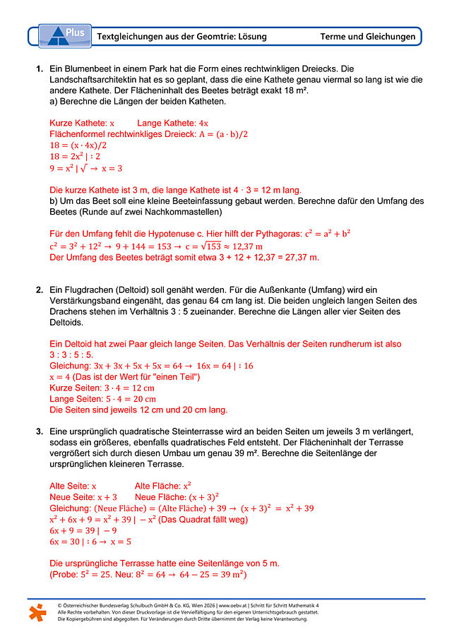 Textgleichungen aus der Geomtrie