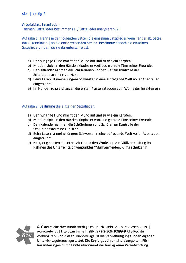 AB Sätze (Satzglieder erkennen, bestimmen, analysieren)