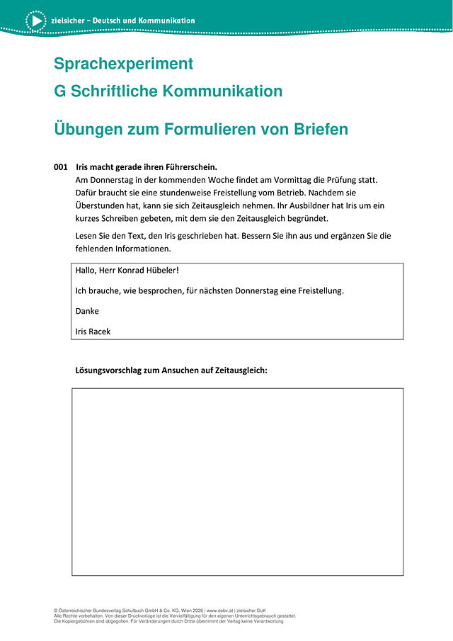 Übungen zum Formulieren von Briefen