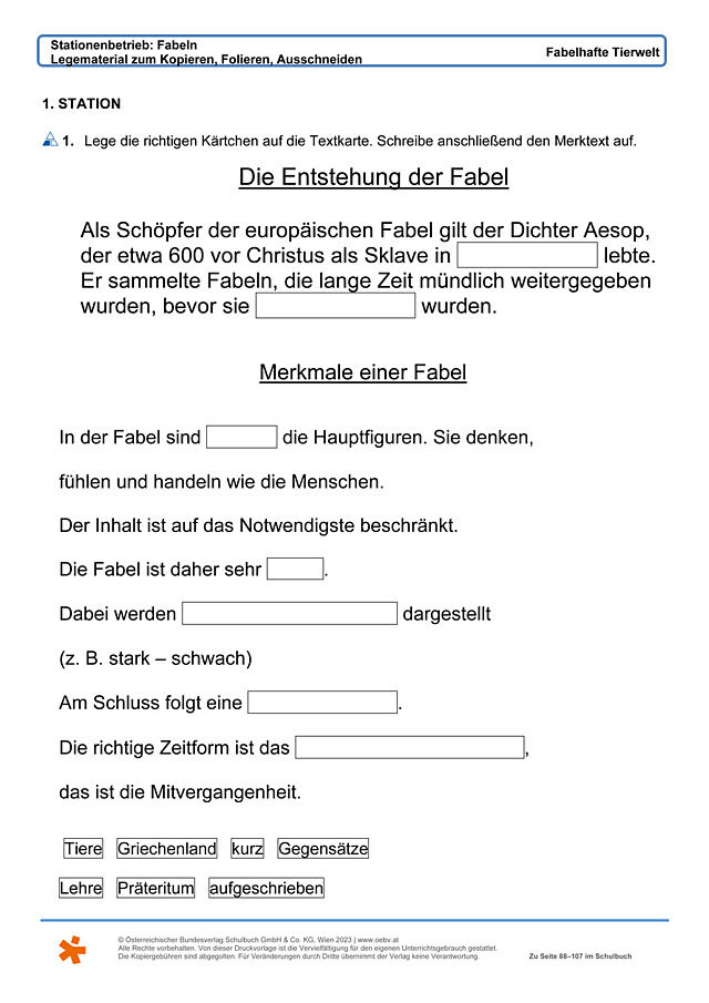 Stationenbetrieb: Fabeln