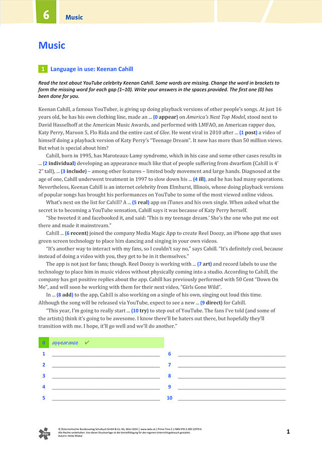 Music: Language in use (word formation)