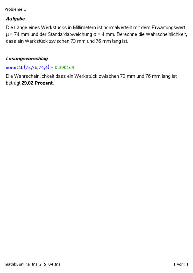 Wahrscheinlichkeiten einer normalverteilten Zufallsvariablen berechnen