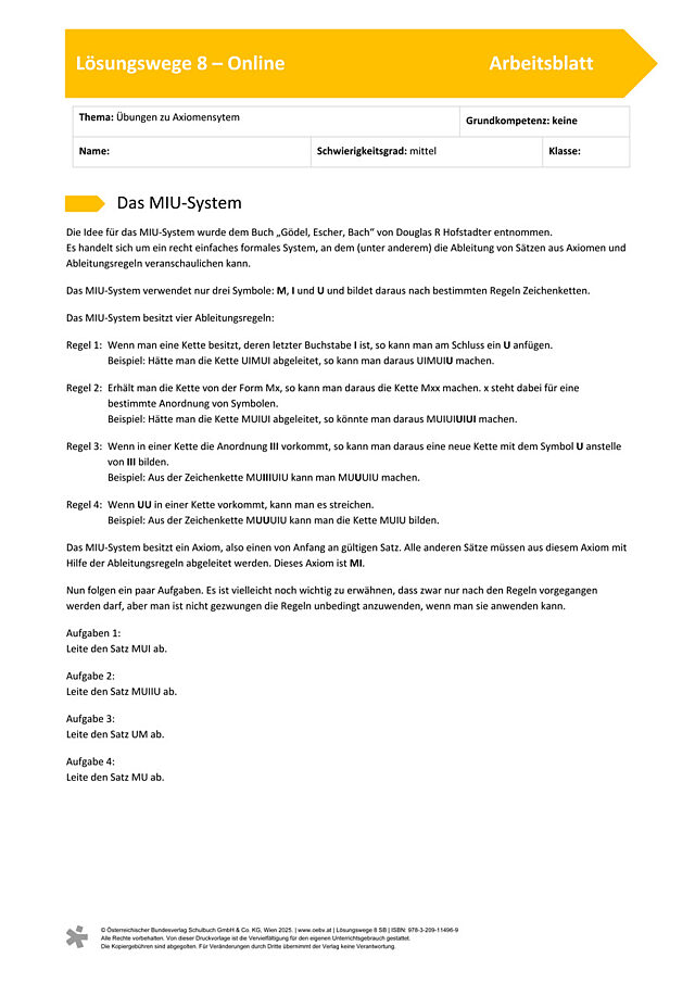 Übungen mit Axiomen-Systemen