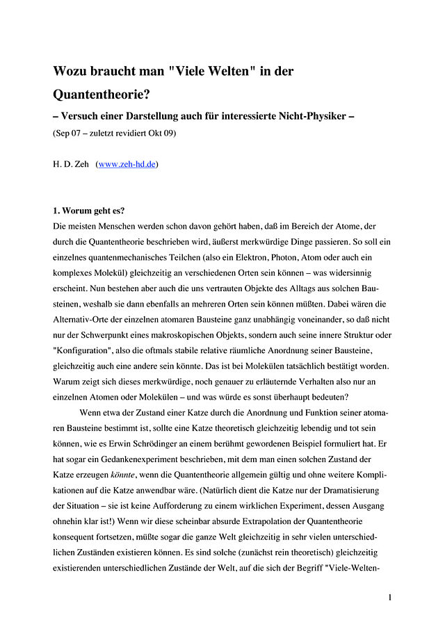 Wozu braucht man "Viele Welten" in der Quantentheorie?