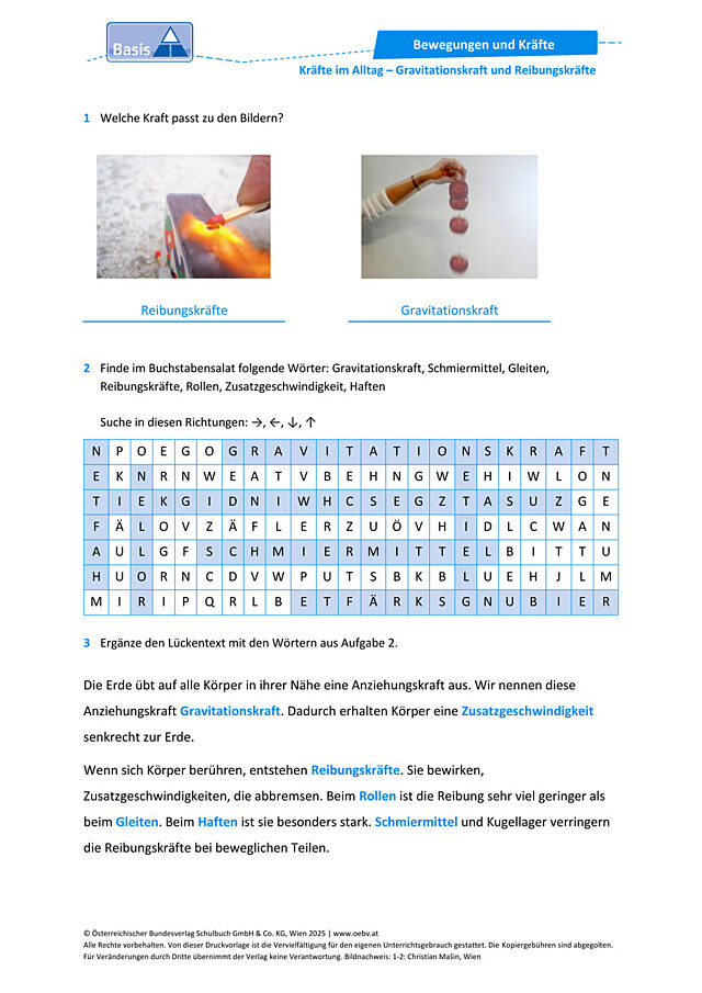 Gravitationskraft und Reibungskräfte