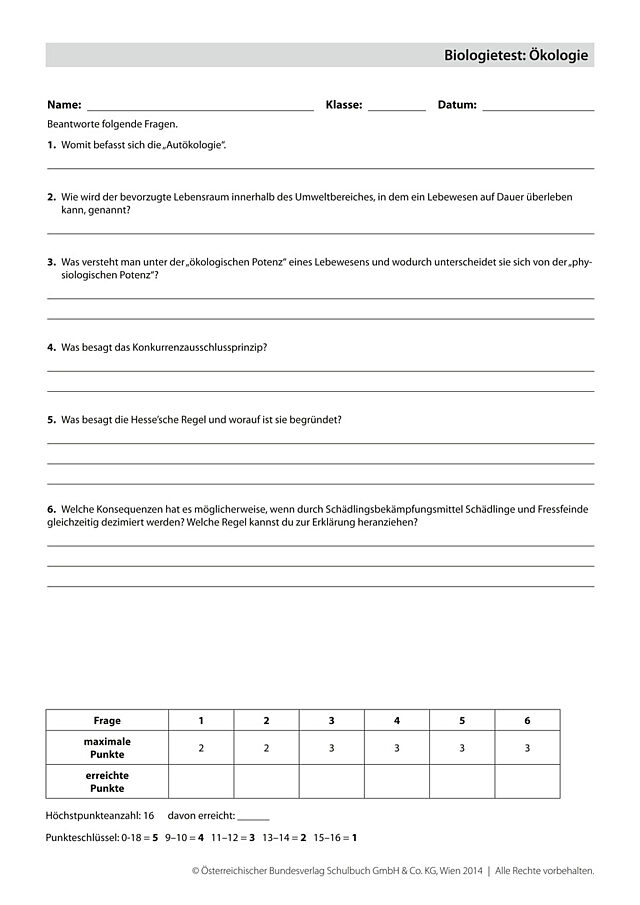 Biologietest: Ökologie 2