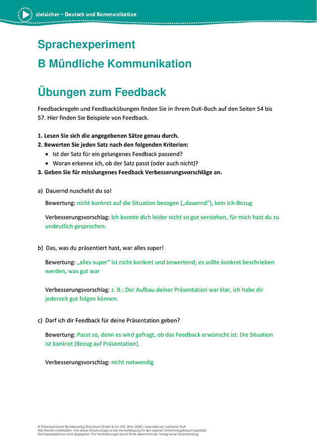 Übungen zum Feedback