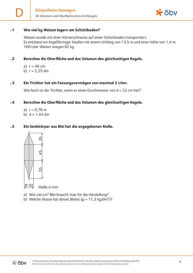 38. Volumen und Oberfläche eines Drehkegels