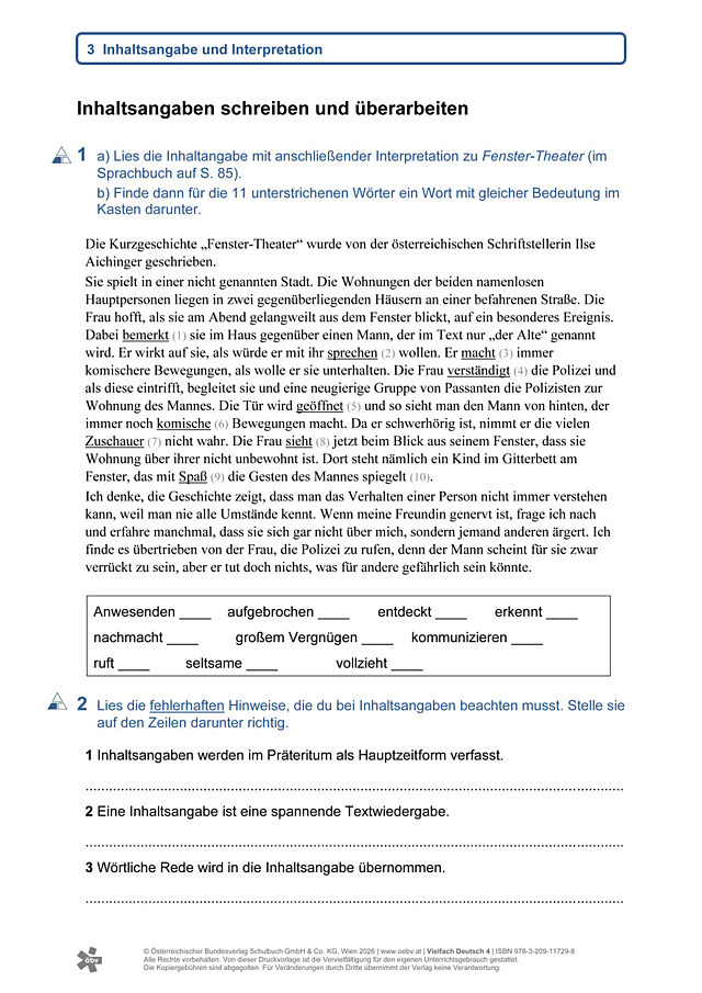 Inhaltsangaben schreiben und überarbeiten