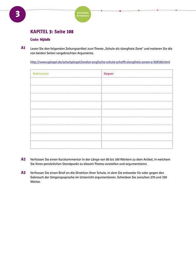 Argumentation - „Schule als slangfreie Zone“