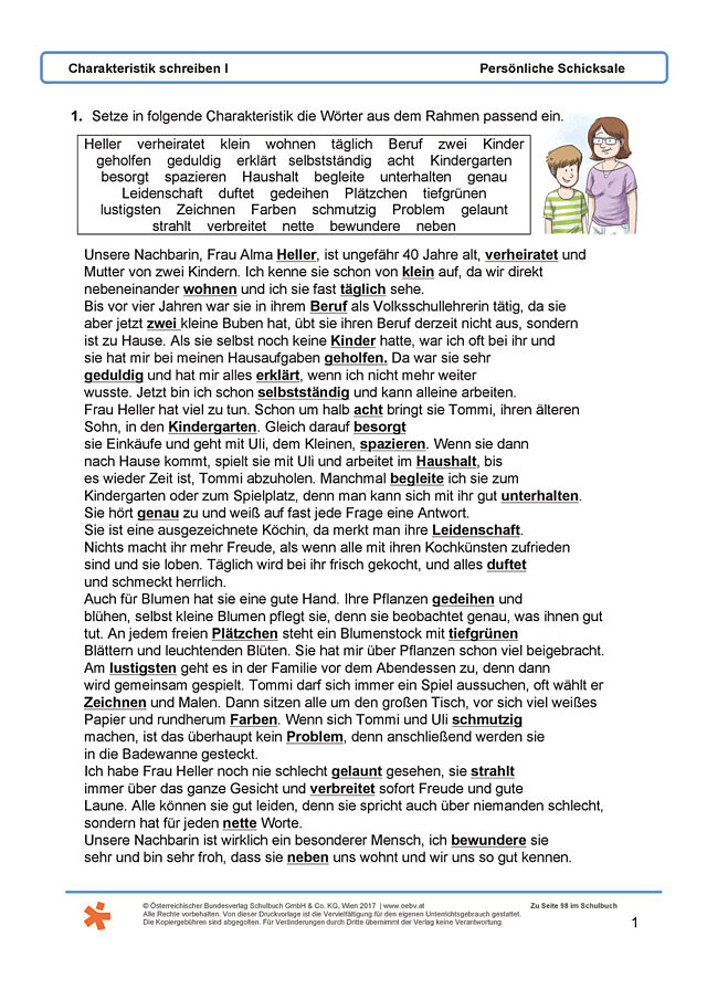 Charakteristik schreiben I