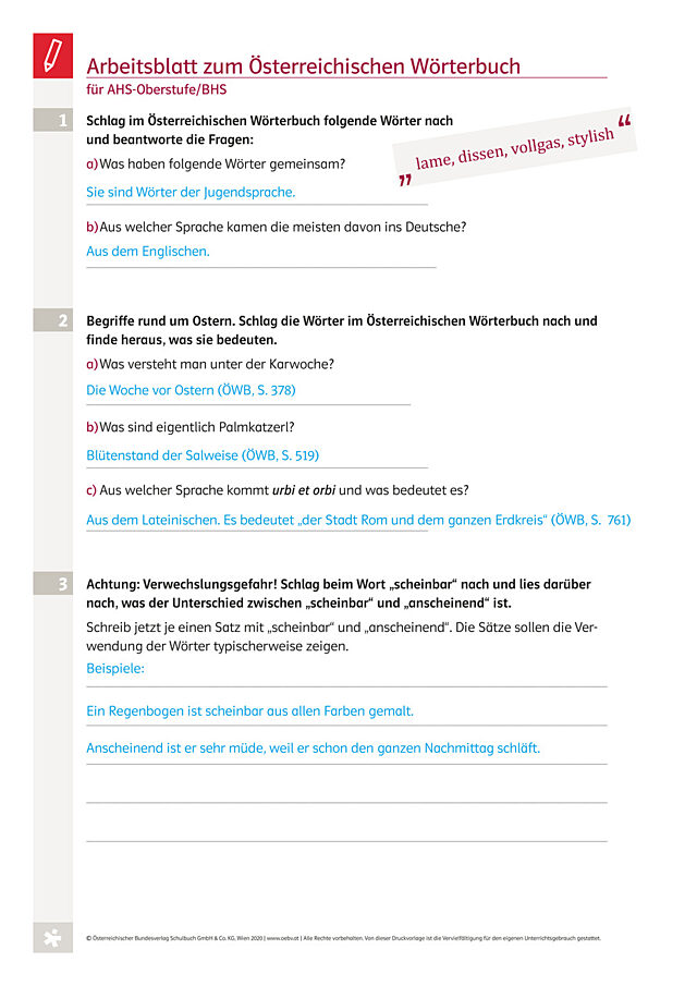 Nachschlagen im Österreichischen Wörterbuch
