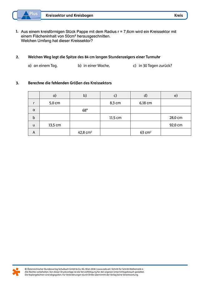 Kreissektor und Kreisbogen