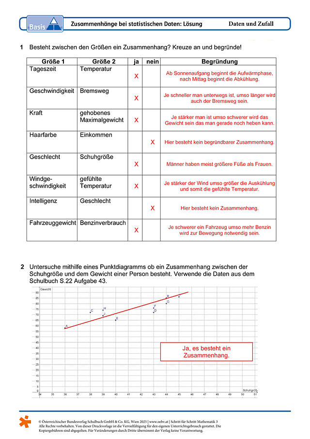Zusammenhänge bei statistischen Daten