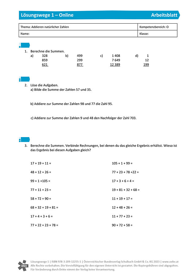 Addieren natürlicher Zahlen