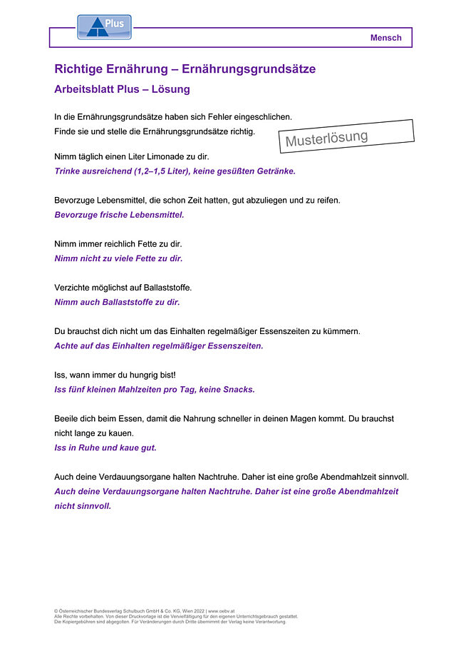 Richtige Ernährung – Ernährungsgrundsätze
