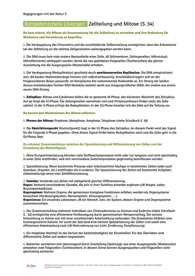 Kompetenzcheck-Lösungen Zellteilung und Mitose