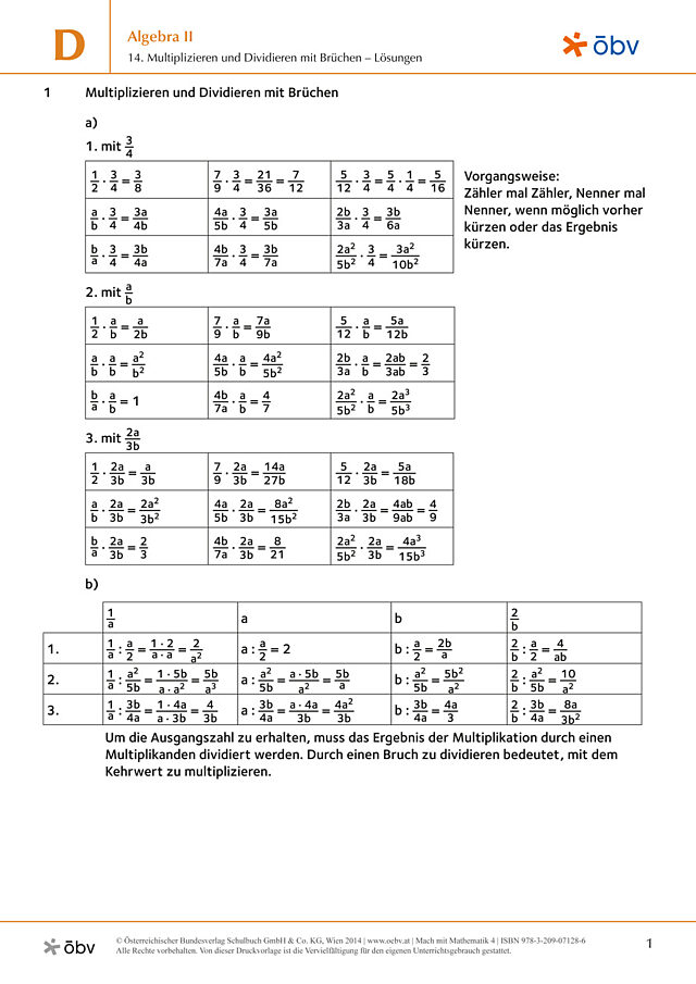 14. Multiplizieren und Dividieren mit Brüchen
