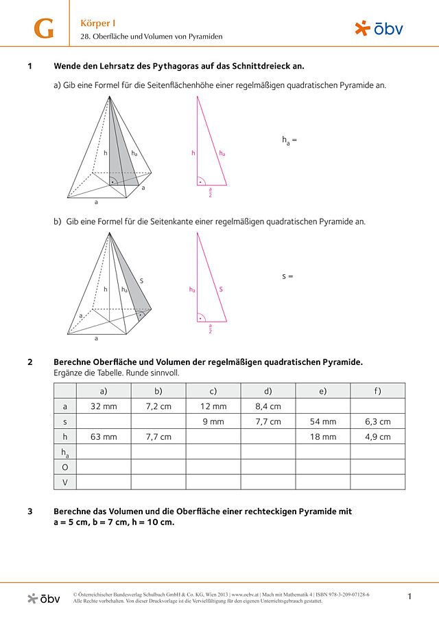 28. Oberfläche und Volumen von Pyramiden