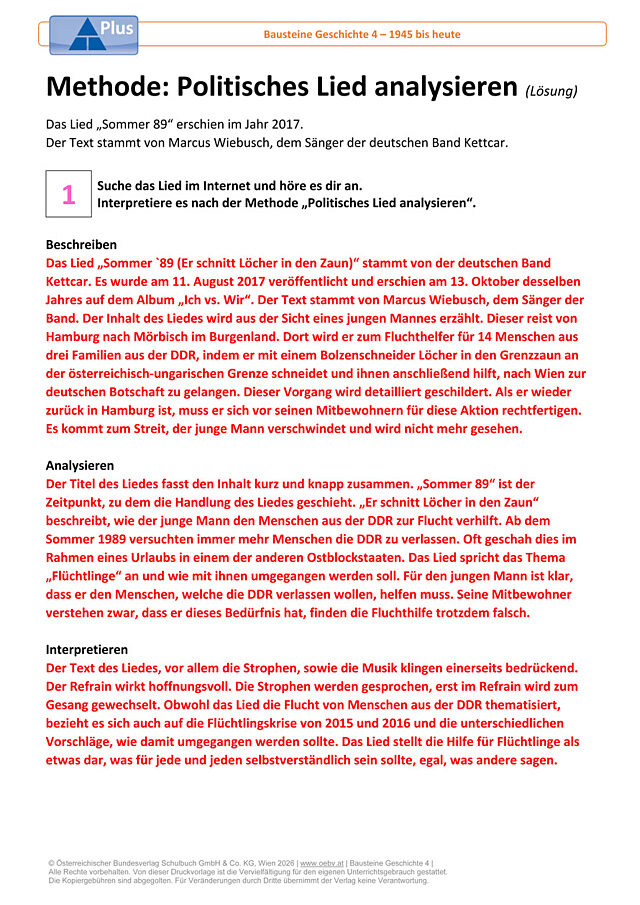 Methode: Politisches Lied analysieren Plus