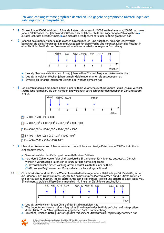Ich kann Zahlungsströme graphisch darstellen und gegebene graphische Darstellungen des Zahlungsstroms interpretieren.
