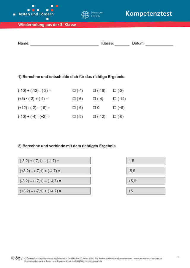Test Wiederholung aus der 3. Klasse