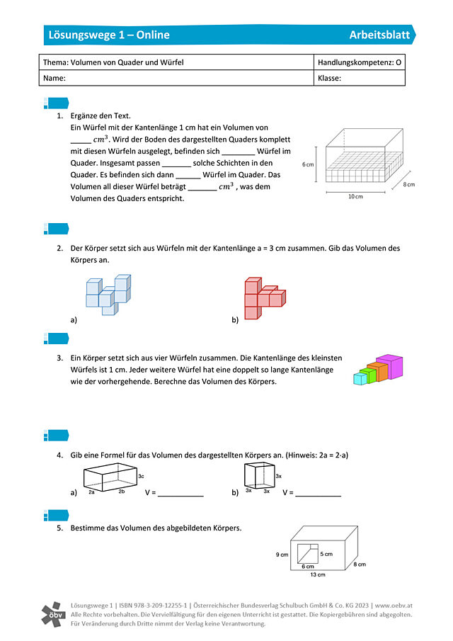 Volumen von Quader und Würfel 1