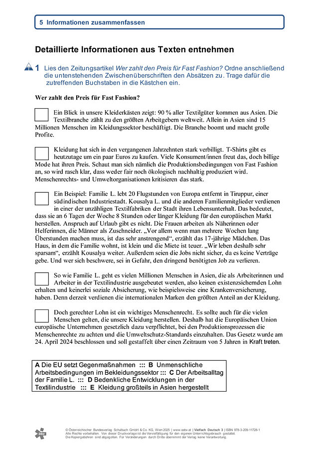 Informationen aus Texten entnehmen