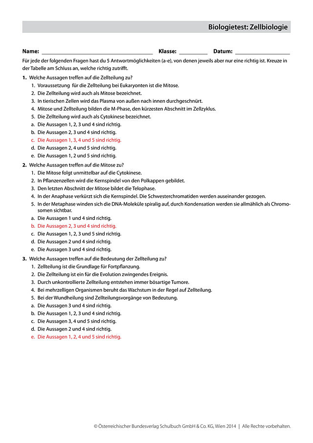 Biologietest: Zellbiologie