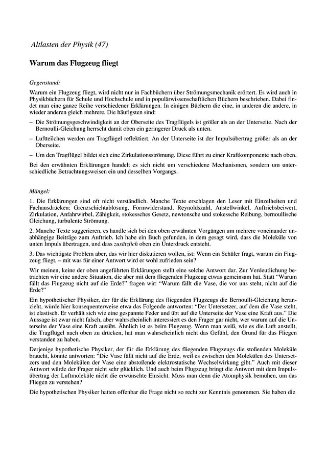 Warum das Flugzeug fliegt