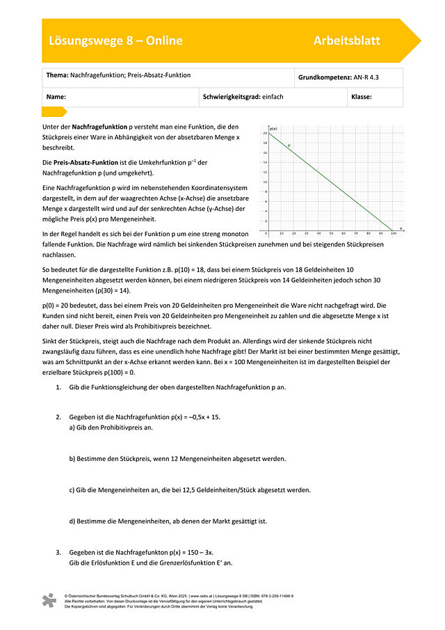 Nachfragefunktion; Preis-Absatzfunktion