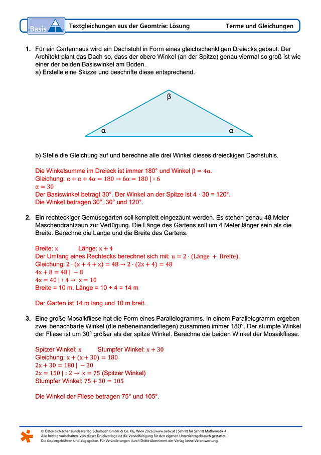 Textgleichungen aus der Geomtrie
