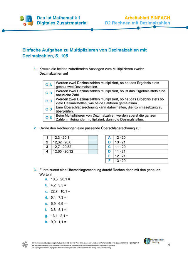 Einfaches AB zu D2 Multiplizieren von Dezimalzahlen mit Dezimalzahlen