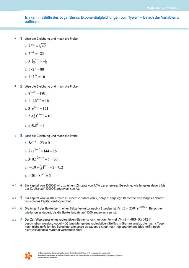 Ich kann mithilfe des Logarithmus Exponentialgleichungen
