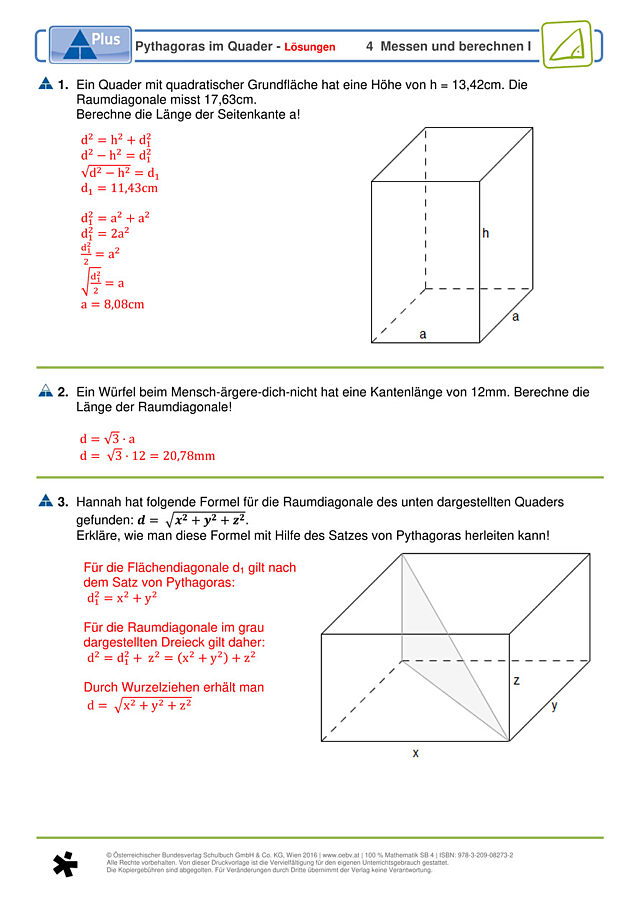 Pythagoras im Quader