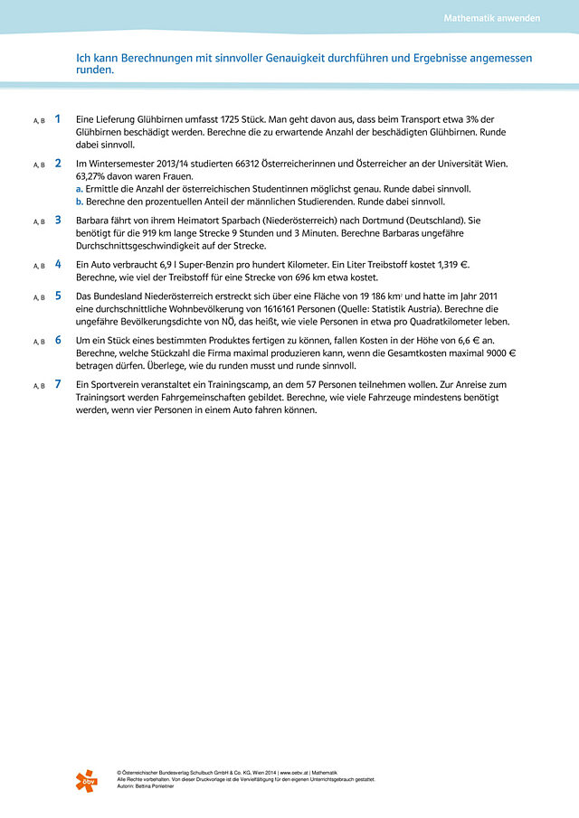 mit sinnvoller Genauigkeit rechnen und runden