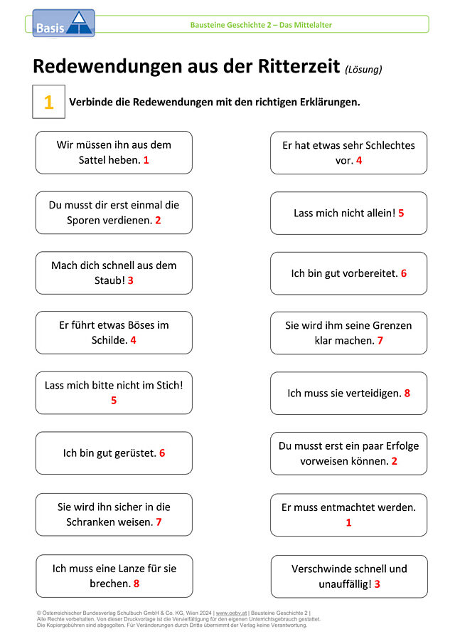 Redewendungen aus der Ritterzeit