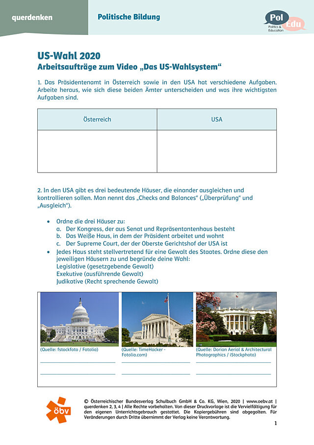 US-Wahl 2020: Arbeitsaufträge zum Video „Das US-Wahlsystem“