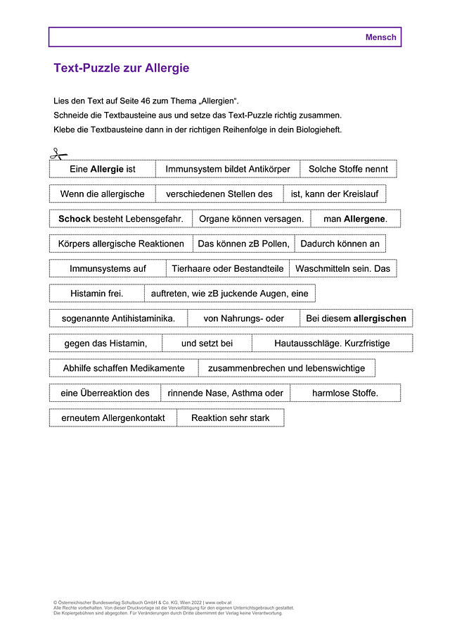 Text-Puzzle zur Allergie