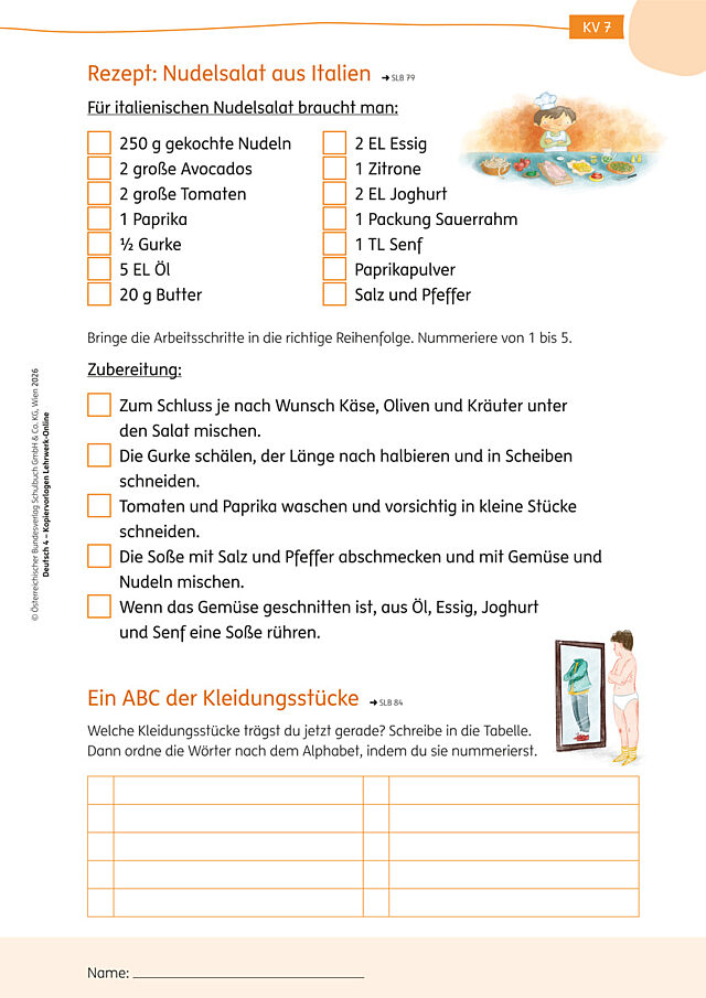 KV7 Nudelsalat Rezept, ABC der Kleidungsstücke