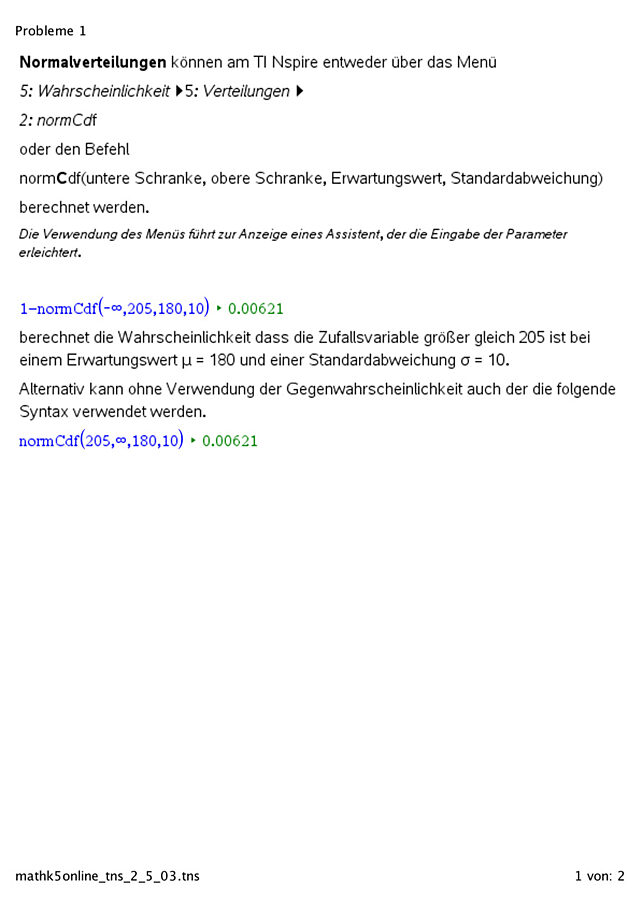 Wahrscheinlichkeiten einer normalverteilten Zufallsvariablen berechnen